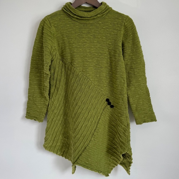 HABITAT 100% Cotton Asymmetric Hem Tunic Sweater Artsy Fairy Boho Green Size M - Picture 7 of 10